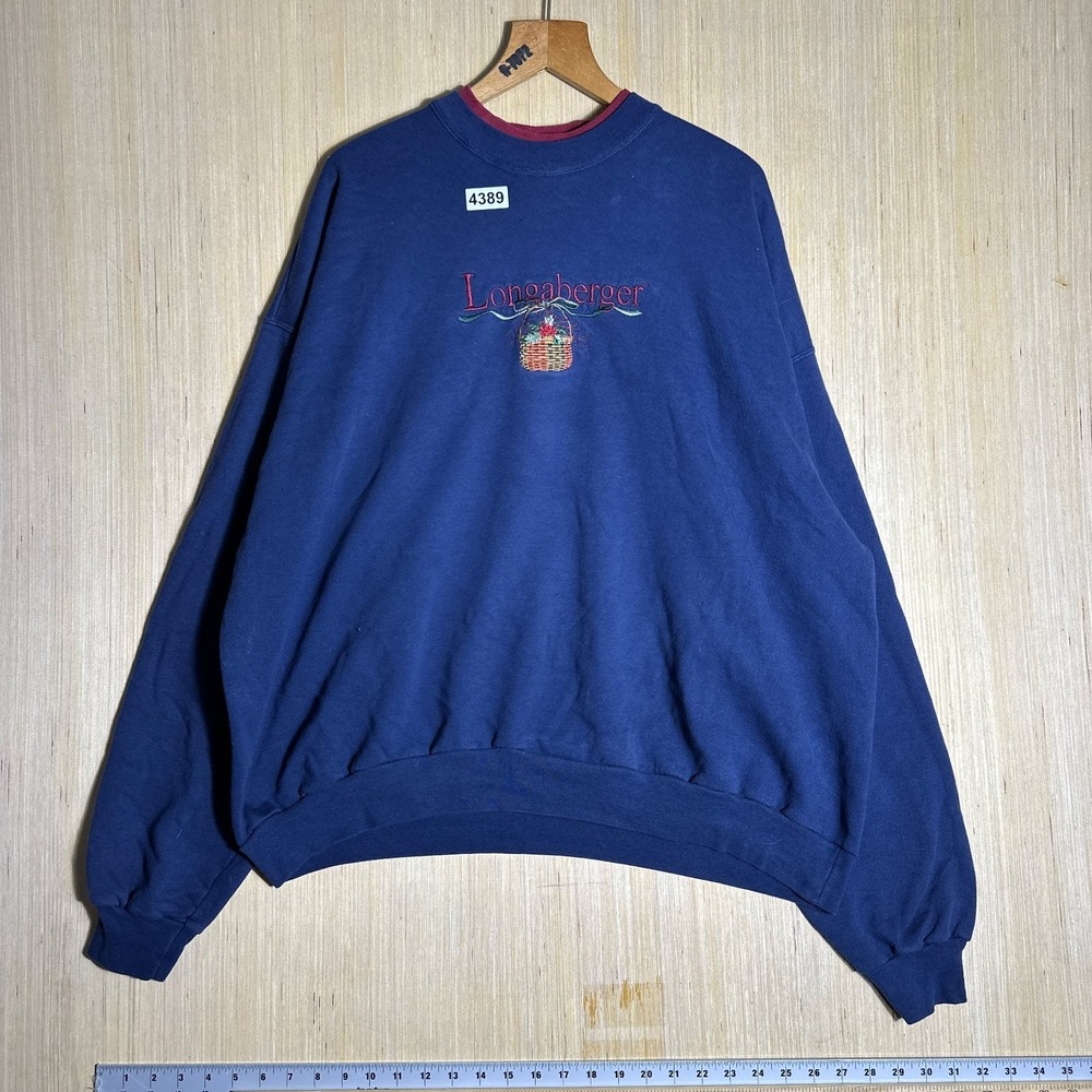 Vintage Longaberger Sweater Mens Large Blue Long Sleeve Embroidered 90s